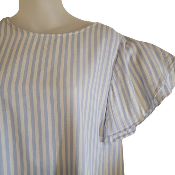 BANANA REPUBLIC BLUE/WHITE STRIPED TOP/BLOUSE WITH FLUTTER SLEEVES, M - Picture 5 of 10